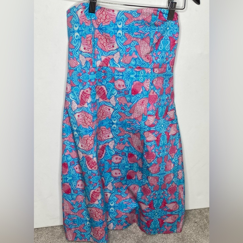 Strapless Dress, Kaeli Smith tropical blue pink size 4